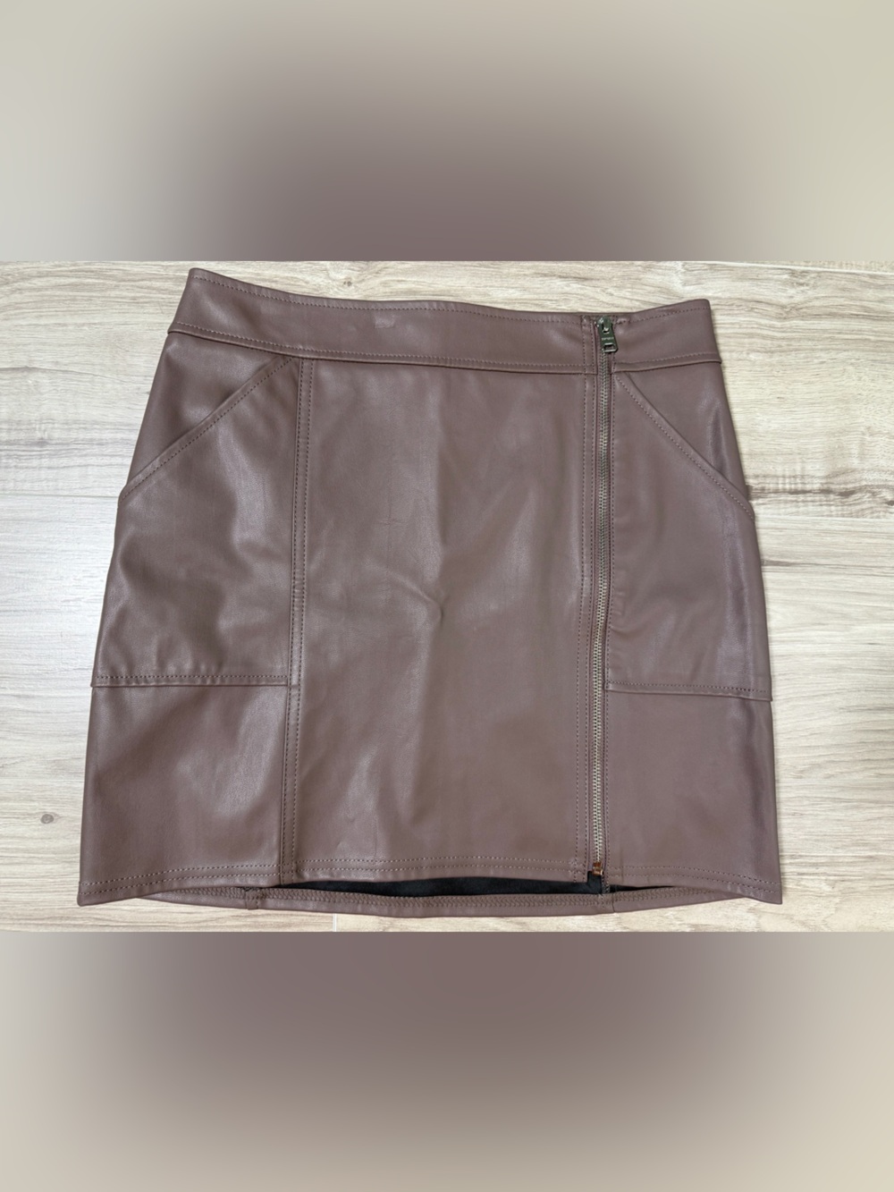 Express Chocolate Brown Faux Leather Mini Skirt with Side Zip